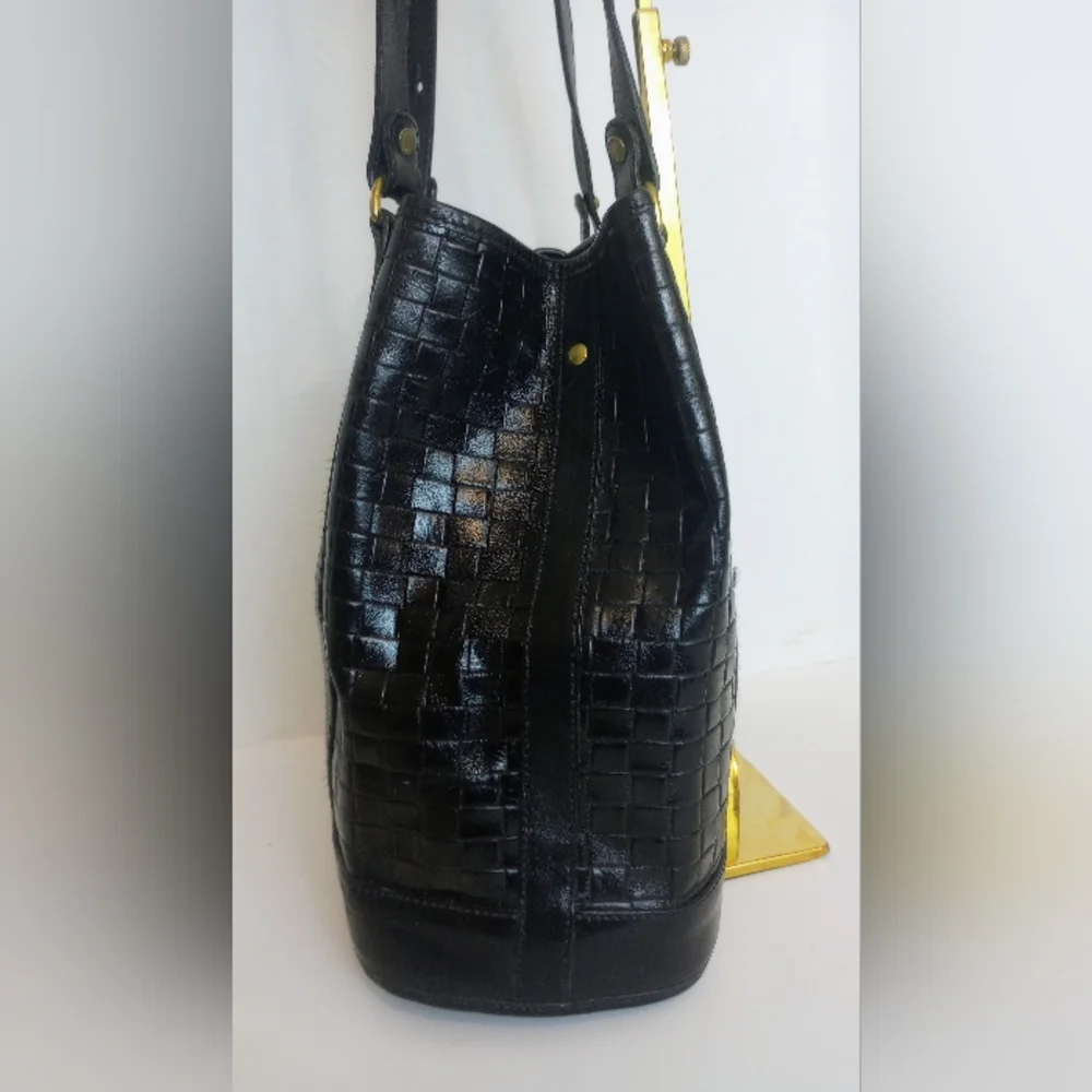 Black Woven Leather Shoulder Bag - Picture 9 of 13